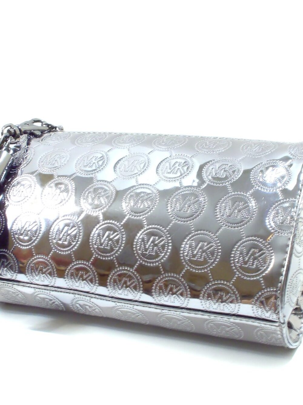 Michael Kors Silver Metallic Clutch/Make up Bag with Tassel and Bag Charm
